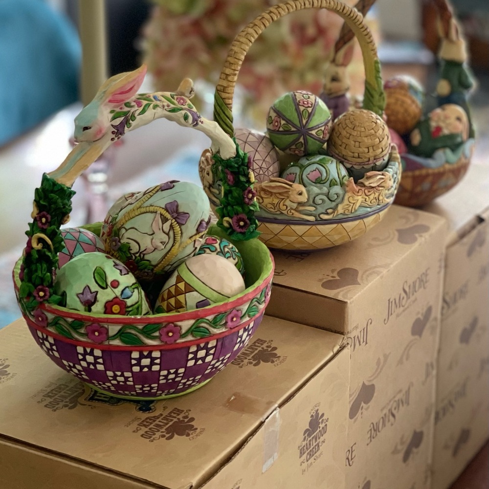 Easter JIM SHORE heartwood Creek Enesco Baskets w Decor Eggs - Set of 3